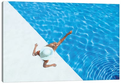 Woman Relaxing In Swimming Pool  Canvas Art Print - Swimming Art