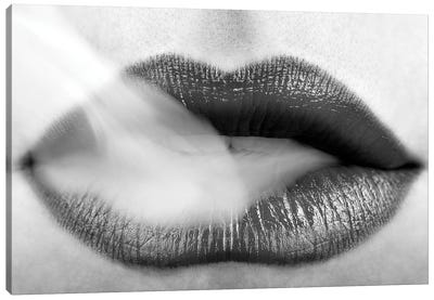 Black Lipstick and Blowing Smoke Canvas Art Print - Fashion Photography