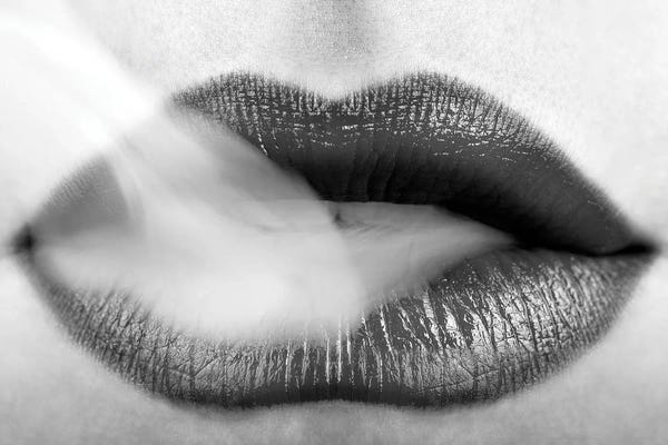 Fashion Photography: Black Lipstick and Blowing Smoke by Unknown Artist