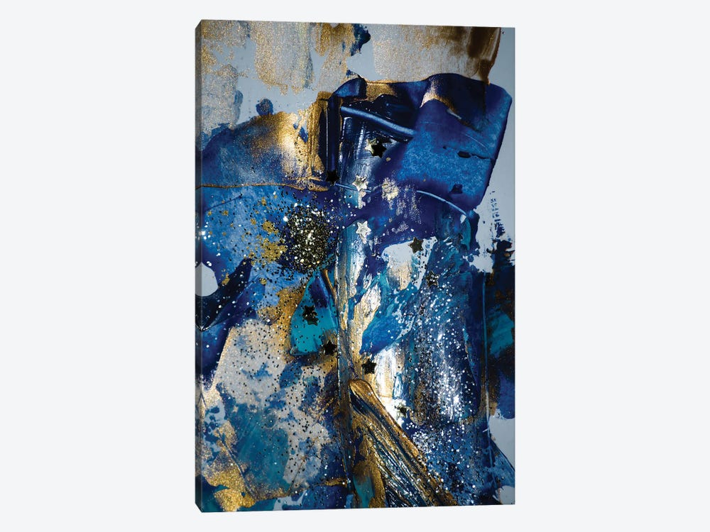 Blue and Gold Paint with Sequins I by Unknown Artist 1-piece Canvas Wall Art
