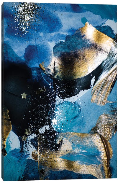 Blue and Gold Paint with Sequins II Canvas Art Print - Blue & Gold Art