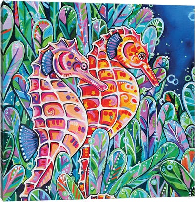 Seahorses Square Canvas Art Print - Eve Izzett