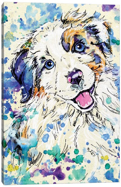 Aussie Pup Canvas Art Print - Australian Shepherd Art