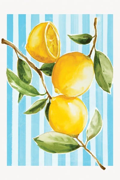 Eli Jones - Framed Fine Art Prints: Lemons On Striped Background by Eli Jones