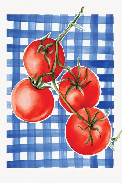 Eli Jones - Framed Fine Art Prints: Tomatoes On Blue Checkered Cloth by Eli Jones