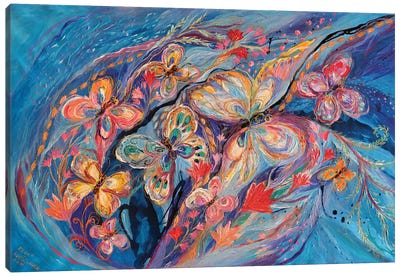 The Butterflies On Blue Canvas Art Print - Elena Kotliarker