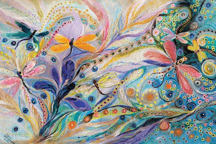 The Flowers And Dragonflies by Elena Kotliarker wall art