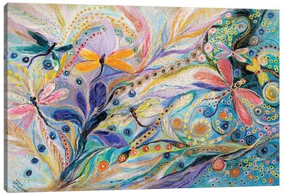 The Flowers And Dragonflies Canvas Art Print - Elena Kotliarker