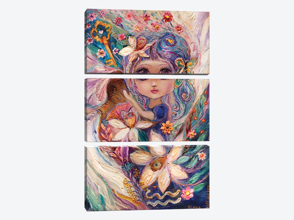 The Fairies Of Zodiac Series - Aquarius by Elena Kotliarker 3-piece Canvas Print