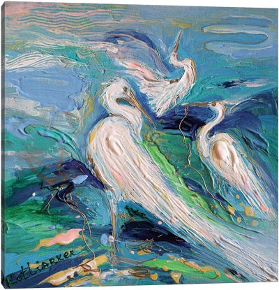 Splash Of Life XXXV The Dance Of Herons Canvas Art Print - Heron Art