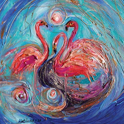 The Dance Of Flamingos by Elena Kotliarker metal wall art