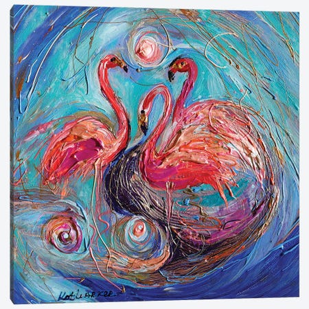The Dance Of Flamingos Canvas Print #EKL281} by Elena Kotliarker Art Print