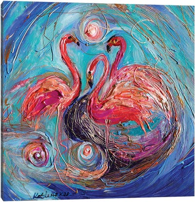 The Dance Of Flamingos Canvas Art Print - Elena Kotliarker