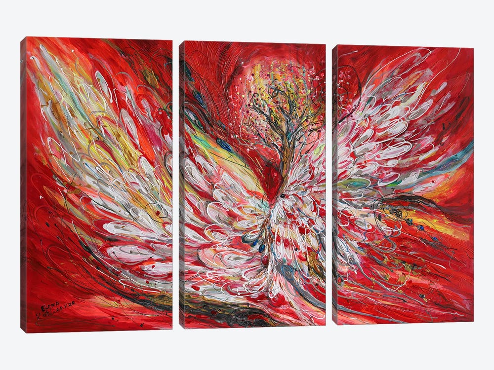 The Angel Wings 24. Supremacy Of Red by Elena Kotliarker 3-piece Canvas Print