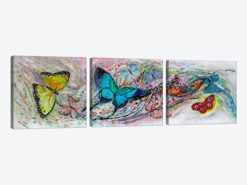 Splash Of Life 40. Dance Of Butterflies by Elena Kotliarker 3-piece Canvas Wall Art