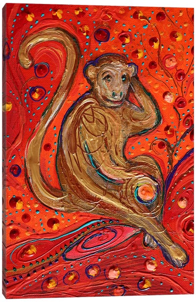 Life Totems 9. The Monkey Canvas Art Print - Red Art
