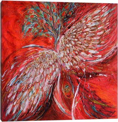 The Angel Wings 25. The Hidden Key Canvas Art Print - Red Abstract Art