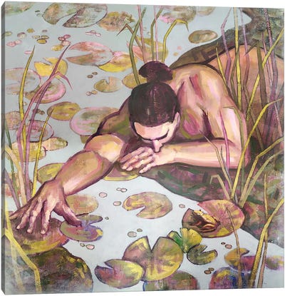 Naked Man On A Waterlily Pond Canvas Art Print - Ekaterina Prisich