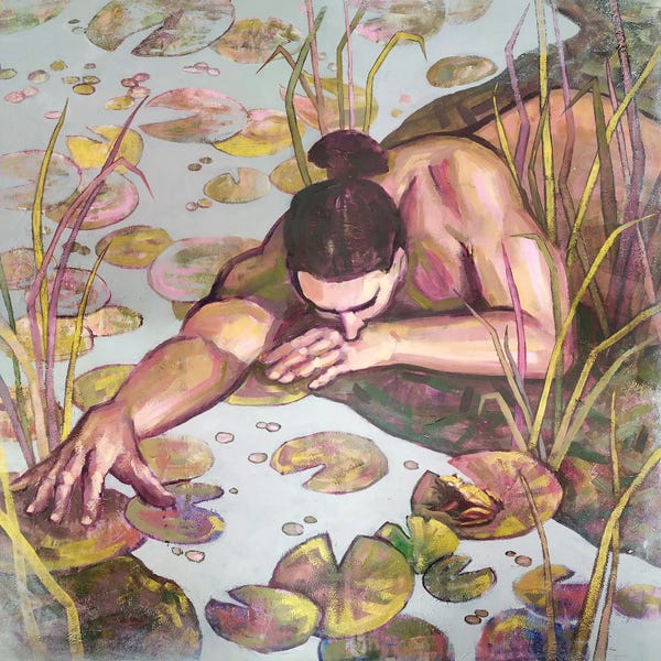 Water Lilies: Naked Man On A Waterlily Pond by Ekaterina Prisich