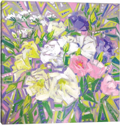 Purple Green Floral Abstraction Canvas Art Print - Ekaterina Prisich
