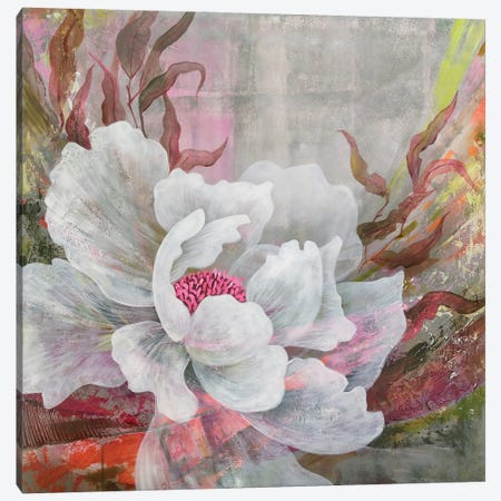 White Peony On Abstract Background Canvas Print #EKP104} by Ekaterina Prisich Canvas Wall Art