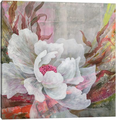White Peony On Abstract Background Canvas Art Print - Ekaterina Prisich