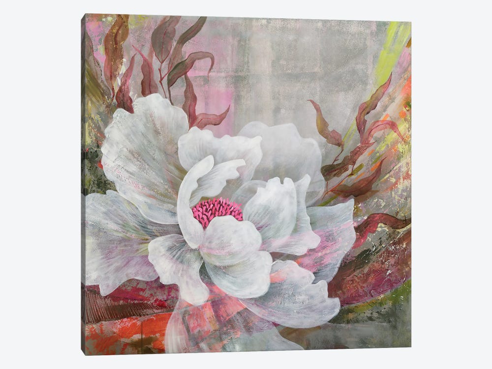 White Peony On Abstract Background by Ekaterina Prisich 1-piece Canvas Art