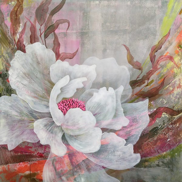 Ekaterina Prisich: White Peony On Abstract Background by Ekaterina Prisich