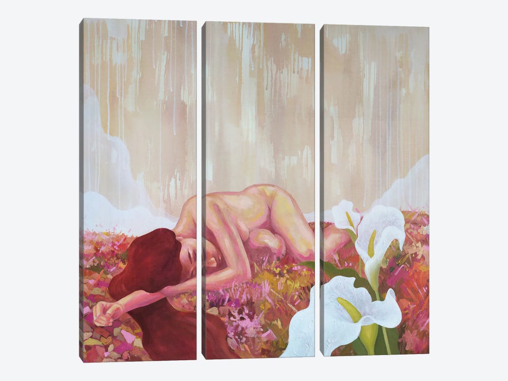 Naked Girl And Calla Lilies by Ekaterina Prisich 3-piece Canvas Wall Art