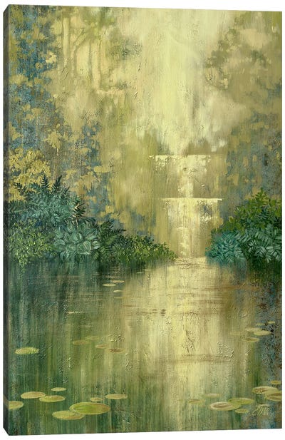 Green Pond By The Waterfall Canvas Art Print - Ekaterina Prisich