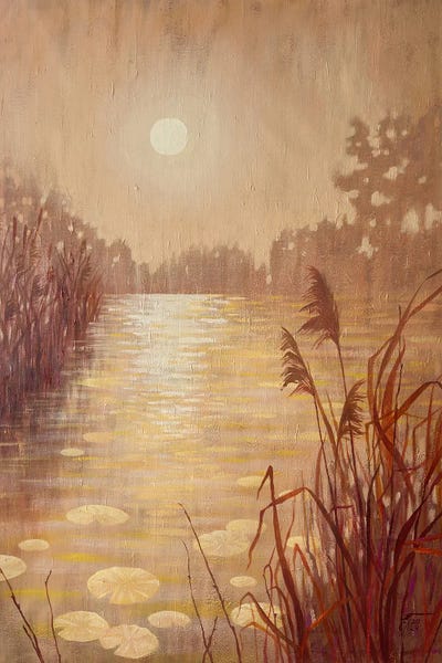 Ekaterina Prisich: Pond With Reeds At Sunset by Ekaterina Prisich