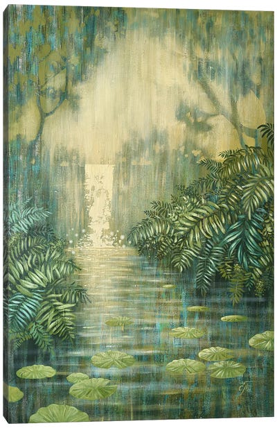 Waterfall Among Green Ferns Canvas Art Print - Ekaterina Prisich