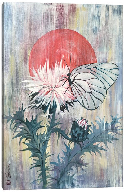 Butterfly On Thistle Canvas Art Print - Ekaterina Prisich