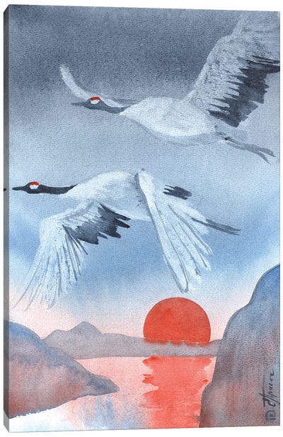 Japanese Cranes Canvas Art Print - Ekaterina Prisich
