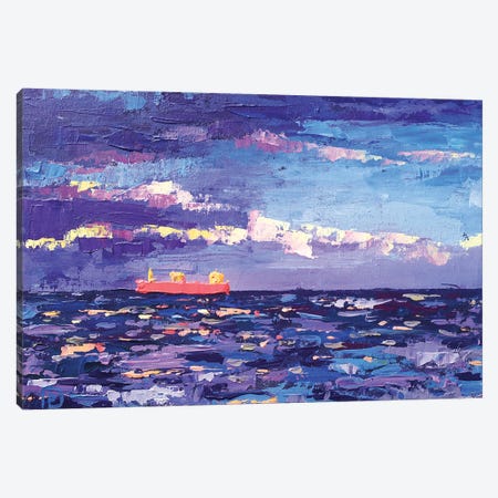 Red Ship In The Blue Sea Canvas Print #EKP48} by Ekaterina Prisich Canvas Art
