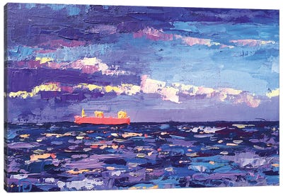 Red Ship In The Blue Sea Canvas Art Print - Cruise Ship Art