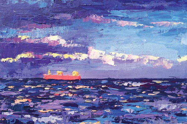 Cruise Ships: Red Ship In The Blue Sea by Ekaterina Prisich