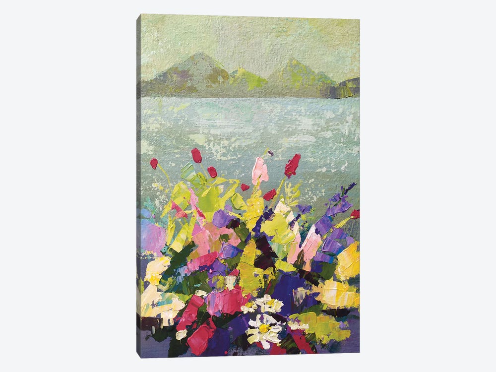 Wildflowers In Front Of Mountain Lake by Ekaterina Prisich 1-piece Canvas Print