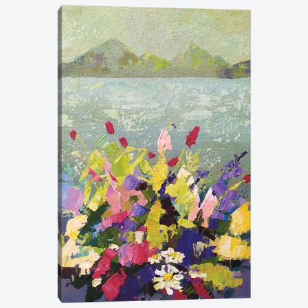 Wildflowers In Front Of Mountain Lake Canvas Print #EKP54} by Ekaterina Prisich Canvas Artwork