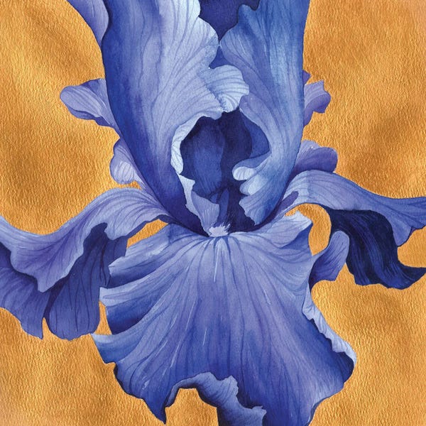 Irises: Deep Blue Iris On Gold by Ekaterina Prisich