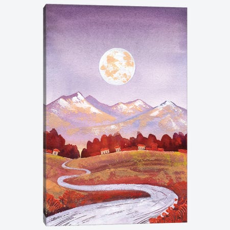 Full Moon Purple Orange Mountain And River Landscape Canvas Print #EKP91} by Ekaterina Prisich Art Print