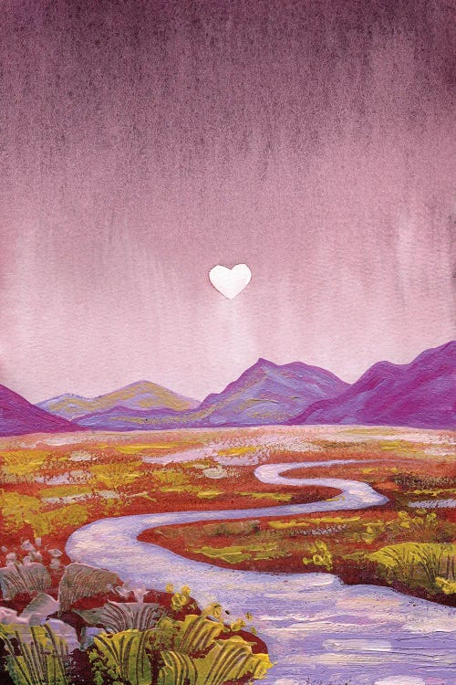 Love Valley - Pink Purple Mountain Landscape With River