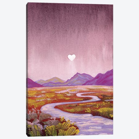 Love Valley - Pink Purple Mountain Landscape With River Canvas Print #EKP94} by Ekaterina Prisich Canvas Artwork