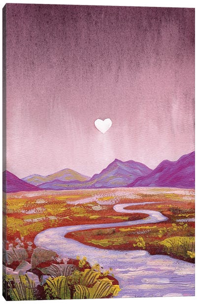 Love Valley - Pink Purple Mountain Landscape With River Canvas Art Print - Ekaterina Prisich