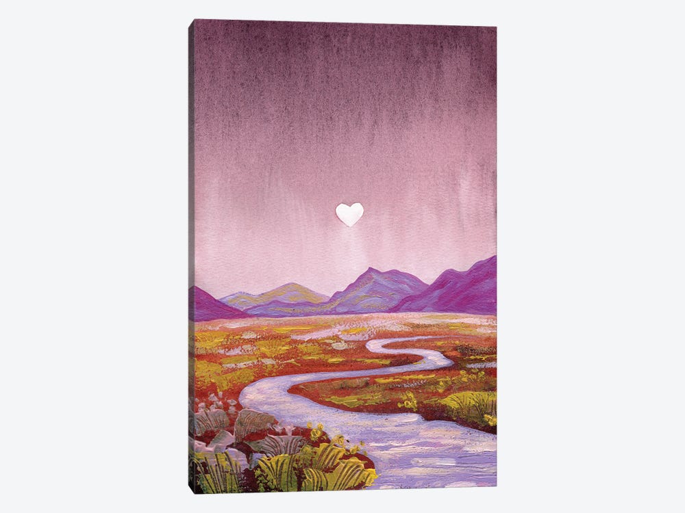 Love Valley - Pink Purple Mountain Landscape With River by Ekaterina Prisich 1-piece Canvas Art Print
