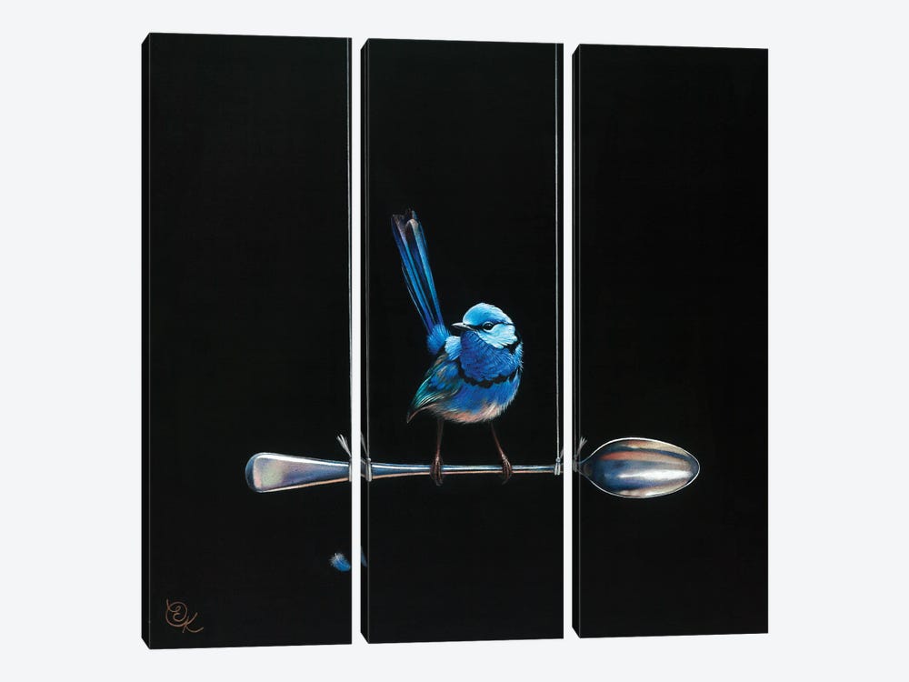 Spoon Perch (Splendid Fairy-Wren) by Elena Kolotusha 3-piece Canvas Artwork