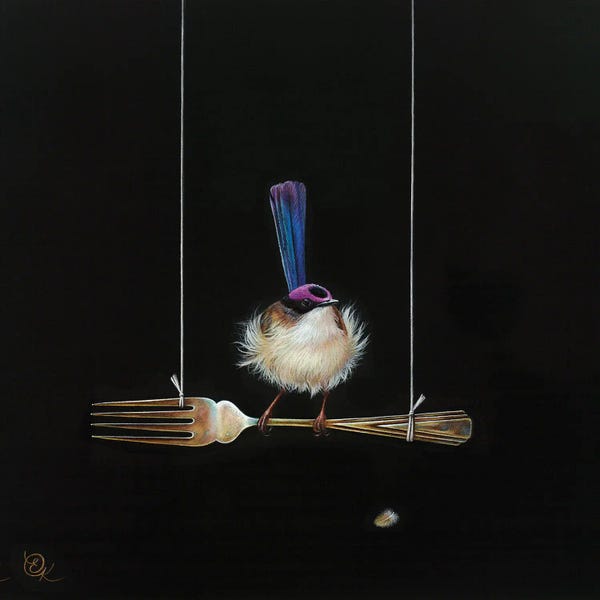 Funky Fine Art: Fork Perch (Purple-Crowned Fairy-Wren) by Elena Kolotusha
