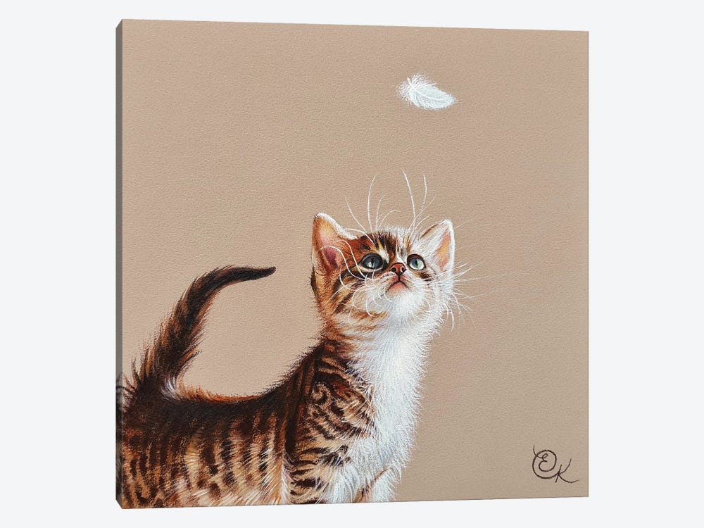 Kitten And Feather by Elena Kolotusha 1-piece Canvas Print