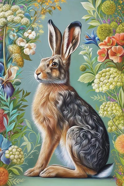 Elena Kolotusha: Floral Hare by Elena Kolotusha