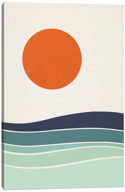 Orange Sun Over Sea Minimalism Canvas Art Print - '70s Sunsets